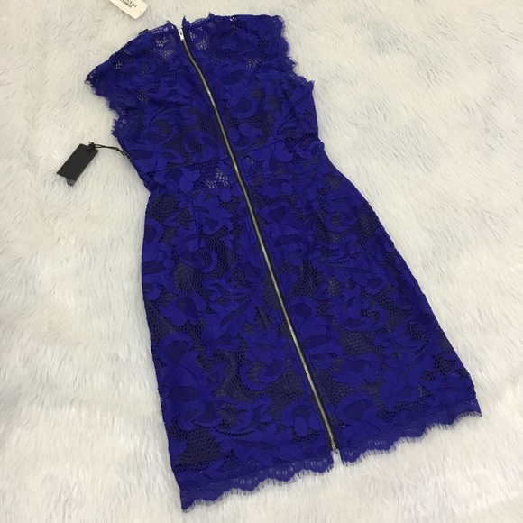 Forever 21 women’s blue flora lace full back zipper black faux lining dr… - Picture 5 of 5